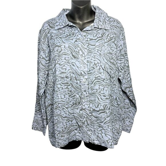 NEW Johnny Was Calme blue gauze slub cotton button up oversized shacket size XS - Picture 1 of 9